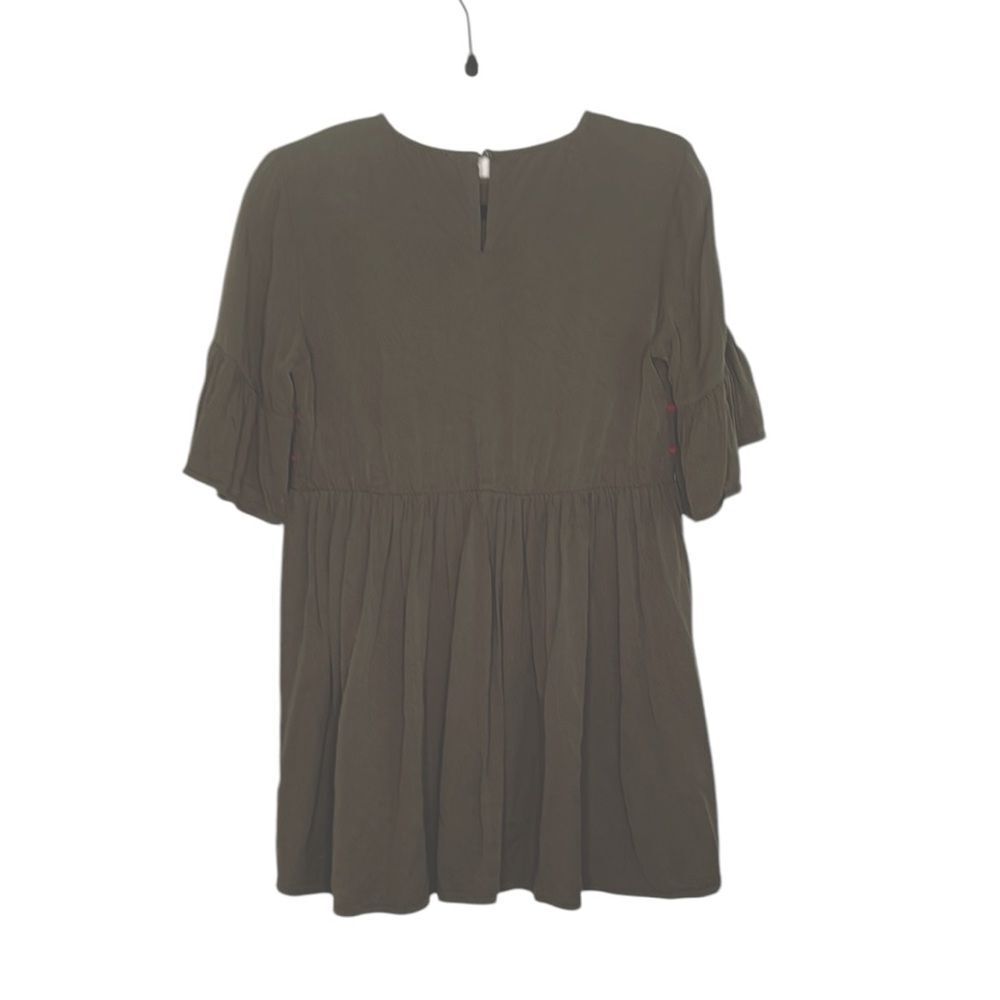 Kirundo Boho Green Embellished Mini Dress with Flutter Sleeves Soft Viscose - Picture 5 of 9